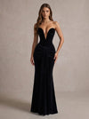 Velvet Mermaid Strapless Maxi Evening Dresses with Deep V Neck