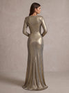 Metallic Satin Mermaid V Neck Maxi Evening Dresses with Twisted Knot