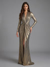 Metallic Satin Mermaid V Neck Maxi Evening Dresses with Twisted Knot