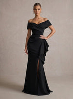 Jersey Mermaid Off Shoulder Maxi Evening Dresses with Ruffles
