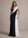 Jersey A-Line One Shoulder Maxi Evening Dresses with Colorblocked