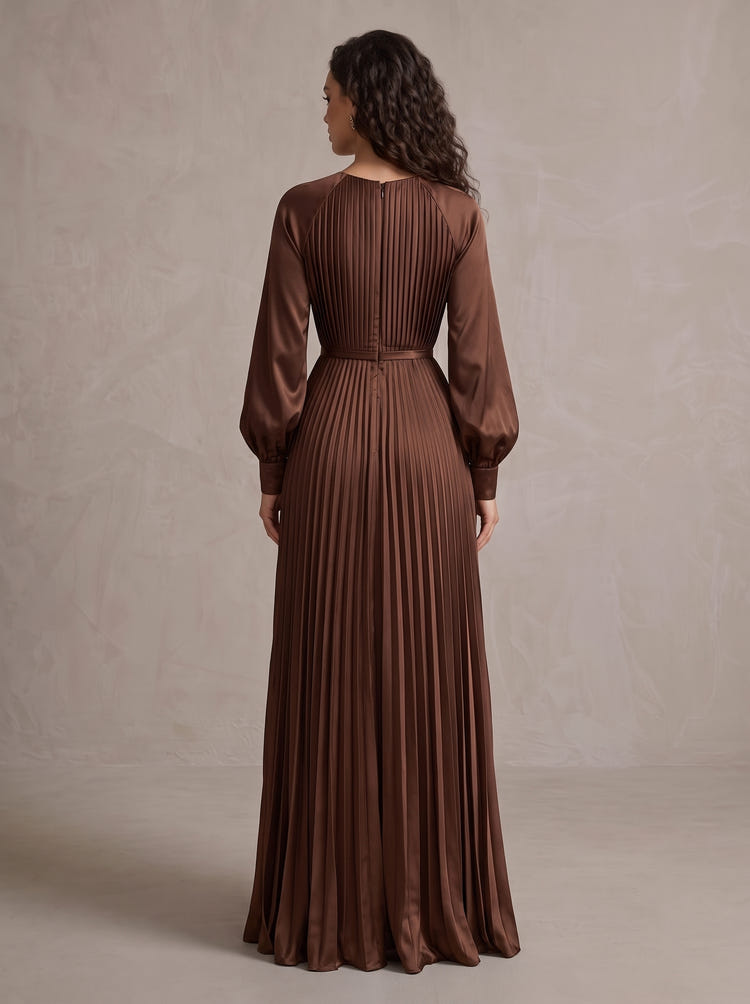 Satin A-Line Crew Neck Maxi Evening Dresses with Side Slit