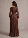 Satin A-Line Crew Neck Maxi Evening Dresses with Side Slit