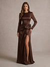 Satin Mermaid Crew Neck Maxi Evening Dresses with Bow