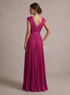 Satin A-Line V Neck Maxi Evening Dresses with Belt