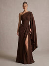 Chiffon A-Line One Shoulder Maxi Evening Dresses with Side Slit