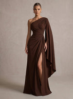 Chiffon A-Line One Shoulder Maxi Evening Dresses with Side Slit