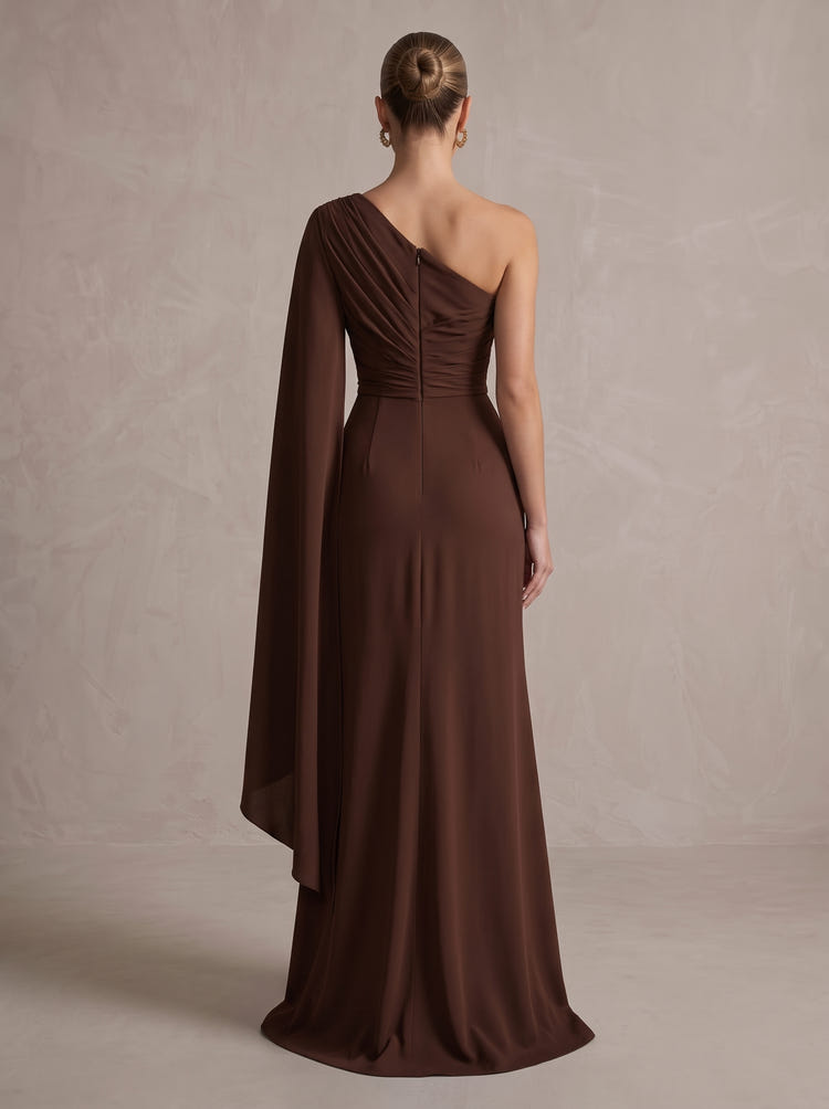 Chiffon A-Line One Shoulder Maxi Evening Dresses with Side Slit