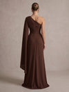 Chiffon A-Line One Shoulder Maxi Evening Dresses with Side Slit