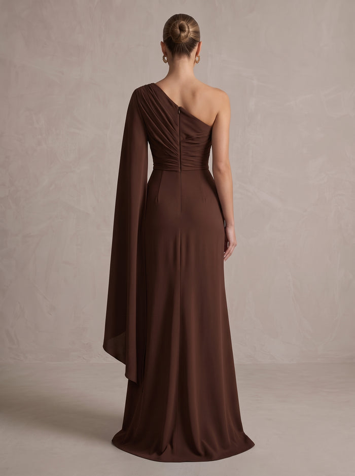 Chiffon A-Line One Shoulder Maxi Evening Dresses with Side Slit