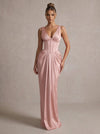 Satin Mermaid V Neck Maxi Evening Dresses with Corset Bodice
