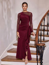 Satin Mermaid Crew Neck Maxi Evening Dresses with Ruffles