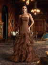 Organza Mermaid Strapless Maxi Evening Dresses with Ruffles