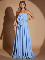 Chiffon A-Line Strapless Maxi Evening Dresses with Oversized Bow