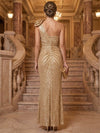 Sequins Mermaid One Shoulder Maxi Evening Dresses with 3D Flowers