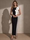 Jersey Sheath Boat Neck Maxi Evening Dresses with 3D Flowers