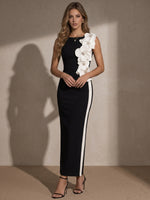 Jersey Sheath Boat Neck Maxi Evening Dresses with 3D Flowers