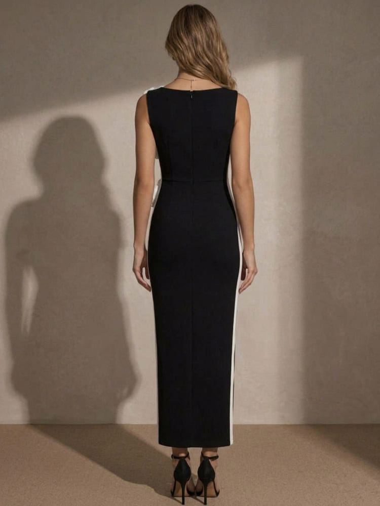 Jersey Sheath Boat Neck Maxi Evening Dresses with 3D Flowers