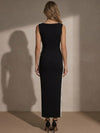 Jersey Sheath Boat Neck Maxi Evening Dresses with 3D Flowers