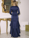 Satin Mermaid V Neck Maxi Evening Dresses with Twisted Knot