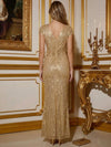 Sequins Mermaid V Neck Maxi Evening Dresses with Ruched