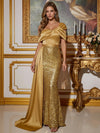 Sequins Mermaid One Shoulder Maxi Evening Dresses with Draped Side Sash