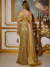 Sequins Mermaid One Shoulder Maxi Evening Dresses with Draped Side Sash
