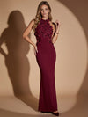 Jersey Mermaid Halter Maxi Evening Dresses with 3D Flowers