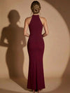 Jersey Mermaid Halter Maxi Evening Dresses with 3D Flowers