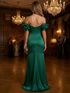 Satin Mermaid Off Shoulder Maxi Evening Dresses with Side Slit