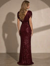 Sequins Mermaid V Neck Maxi Evening Dresses with Pleated