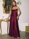 Satin A-Line Strapless Maxi Evening Dresses with Scarf