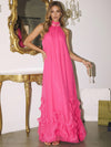 Chiffon A-Line High Neck Maxi Evening Dresses with Ruffles