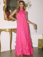 Chiffon A-Line High Neck Maxi Evening Dresses with Ruffles