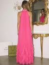 Chiffon A-Line High Neck Maxi Evening Dresses with Ruffles