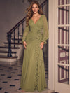Chiffon A-Line V Neck Maxi Evening Dresses with Delicate Pleated