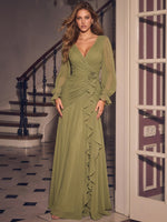 Chiffon A-Line V Neck Maxi Evening Dresses with Delicate Pleated