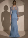 Chiffon Mermaid Crew Neck Maxi Evening Dresses with Ruffles