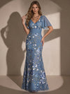 Chiffon Mermaid V Neck Maxi Evening Dresses with Floral Embroidery