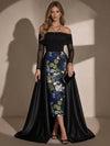 Satin Sheath Off Shoulder Maxi Evening Dresses with Wraps