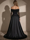 Satin Sheath Off Shoulder Maxi Evening Dresses with Wraps