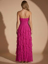 Chiffon A-Line Strapless Maxi Evening Dresses with Deep V Neck