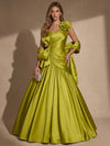 Satin A-Line One Shoulder Maxi Evening Dresses with Oversized Bow