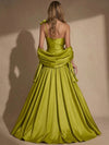 Satin A-Line One Shoulder Maxi Evening Dresses with Oversized Bow