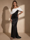 Satin Mermaid Off Shoulder Maxi Evening Dresses with Pleated