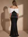 Satin Mermaid Off Shoulder Maxi Evening Dresses with Pleated