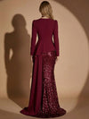 Sequins Mermaid Crew Neck Maxi Evening Dresses with Sweep Train