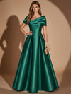 Satin A-Line Off Shoulder Maxi Evening Dresses with Pleated