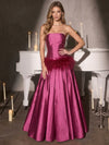 Satin A-Line Strapless Maxi Evening Dresses with Feathers
