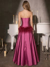 Satin A-Line Strapless Maxi Evening Dresses with Feathers
